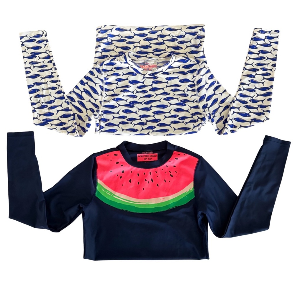 J.Crew (Crew Cuts) TwoGirls' patterned rash guard shirt with UPF 50+ Size: 14 -